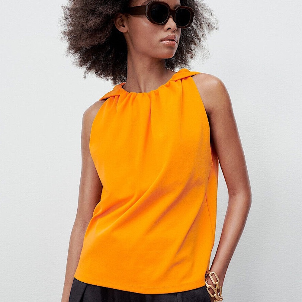 NWT Zara sleeveless DRAPED TOP Orange